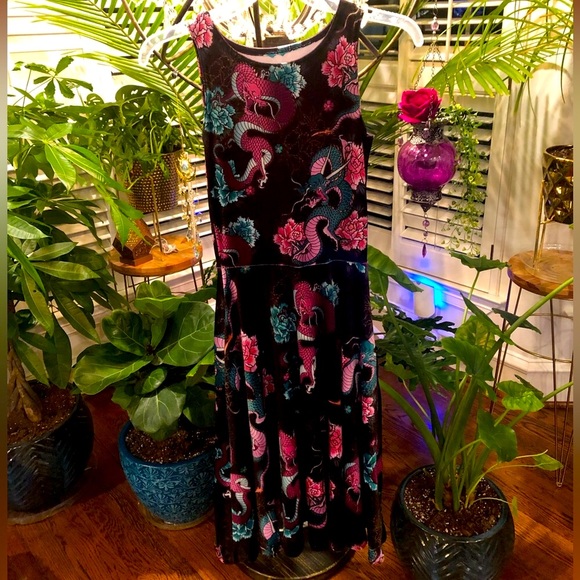 DRAGON BOUQUET VELVET PRINCESS MIDI DRESS - LIMITED